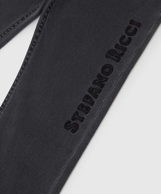 Stefano Ricci Jeans grigi da bambino con logo ricamato YST04002001875