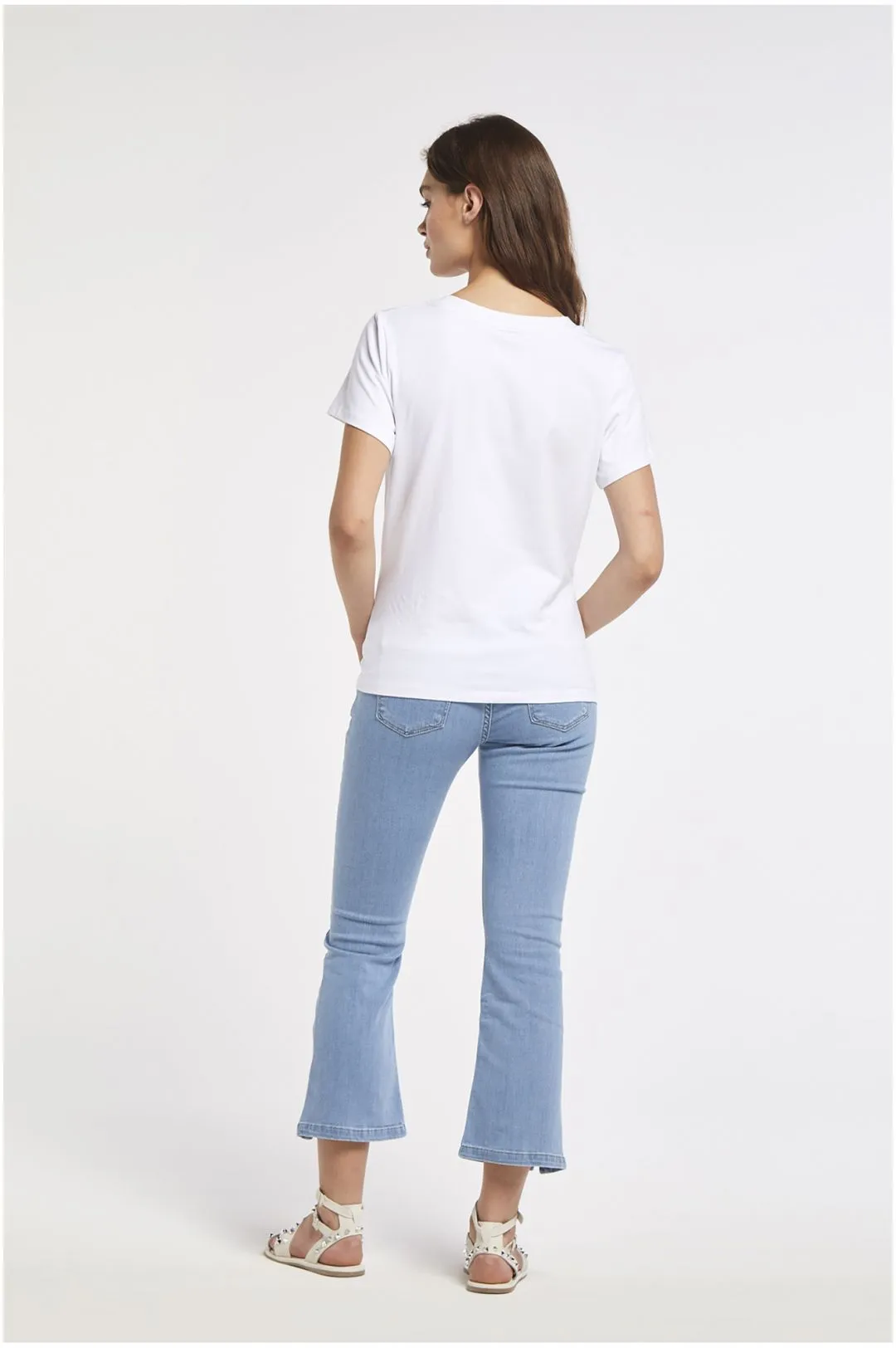 t-shirt in jersey di cotone con stampa jeans davanti bianco