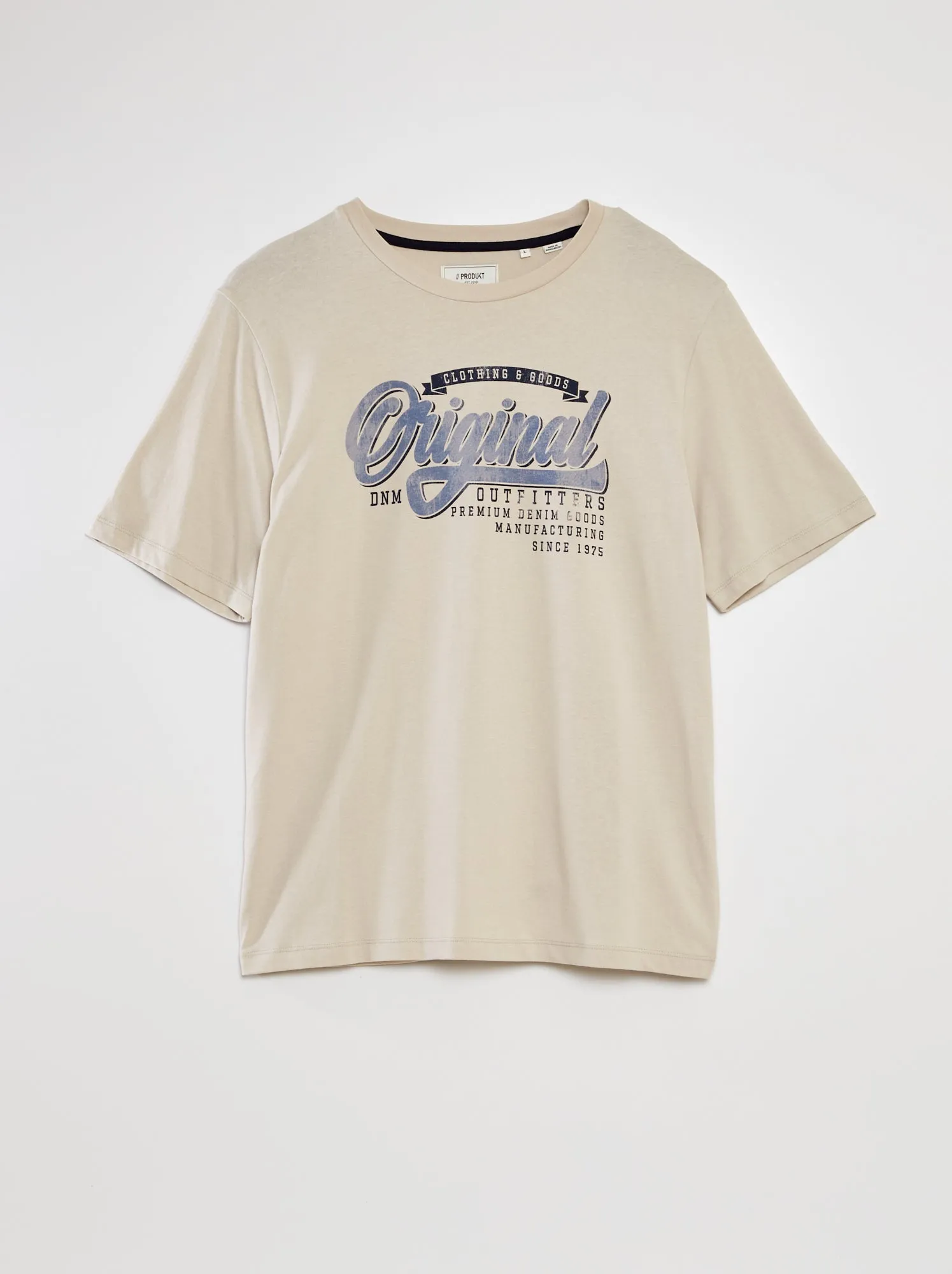 T-shirt scollo tondo 'Produkt' - BEIGE