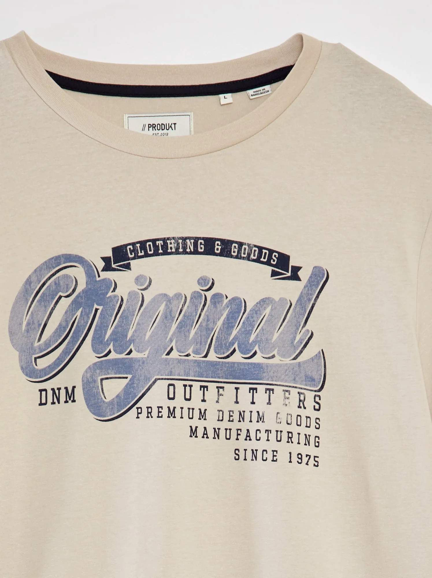 T-shirt scollo tondo 'Produkt' - BEIGE