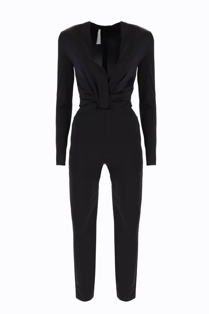 Tuta skinny monocolour con scollo a V