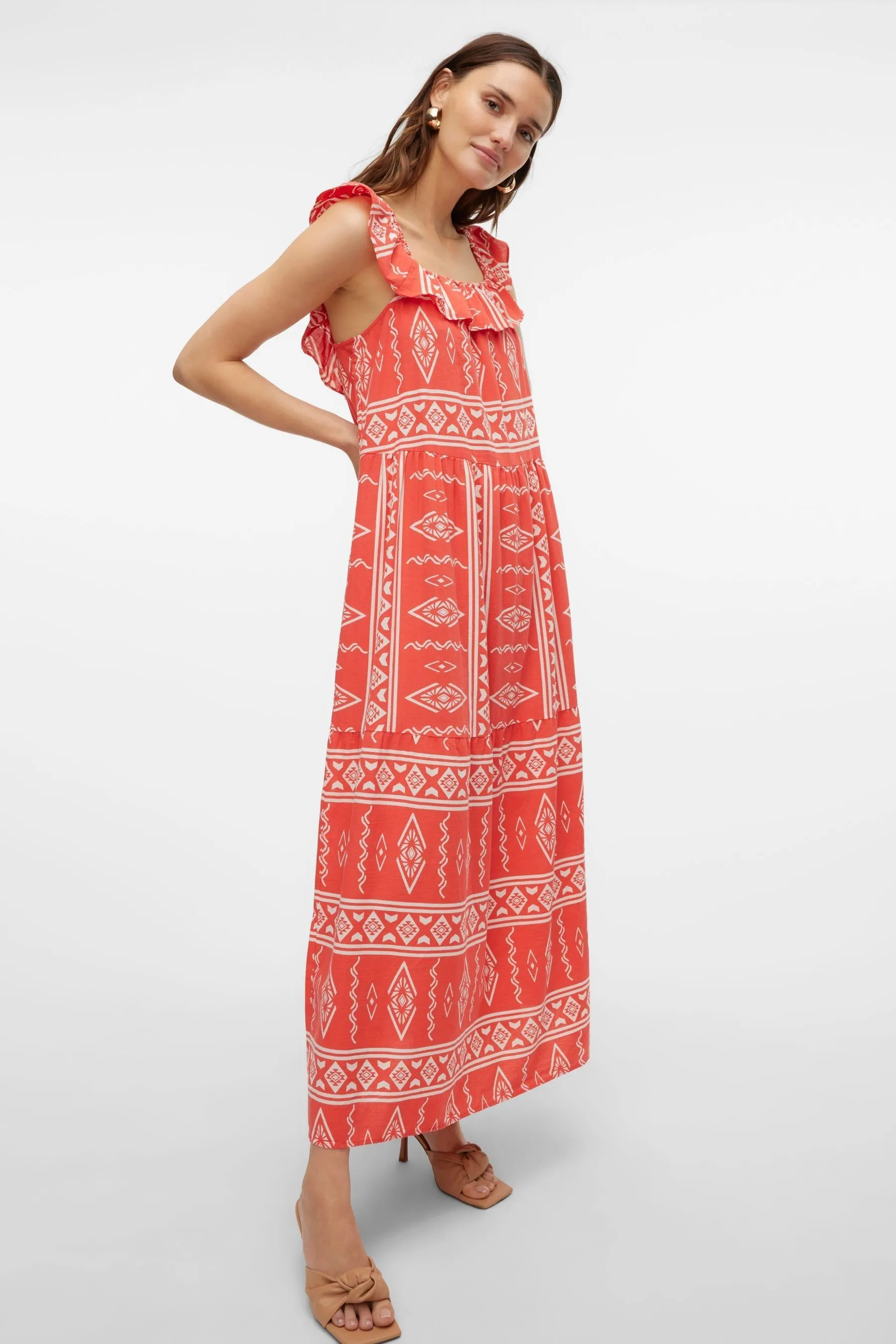 Vero Moda - Abito maxi estivo con Stampa Ruches azteche