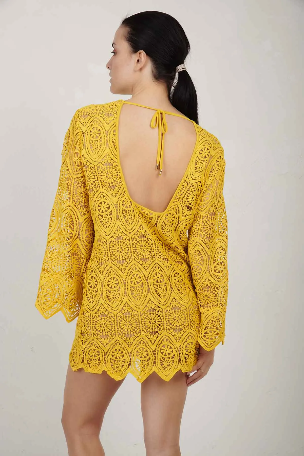 WEILI ZHENG abito corto in pizzo con scollo dietro
