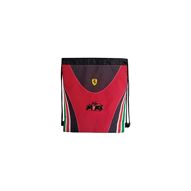 ZAINETTO A SACCA FERRARI KIDS 32X42CM ORIGINAL ZAINO COULISSE ITALIA ROSSO TASCA CON ZIP DISTRIB.DA PANINI SCUOLA ITALY