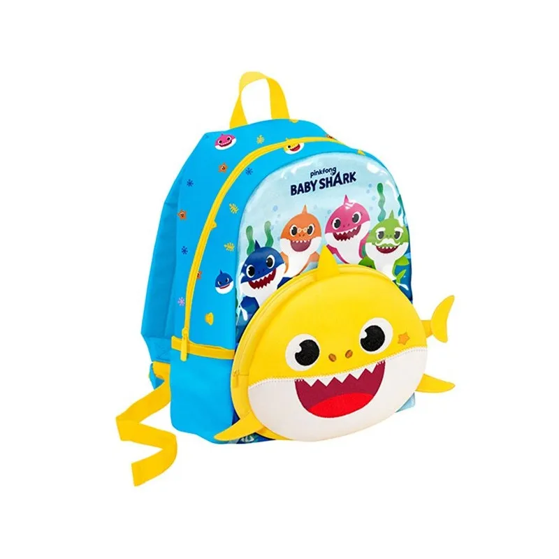 ZAINO ASILO BABY SHARK FAMILY ZAINETTO SMALL PINKFONG 26X22X11CM AZZURRO E GIALLO 1 ZIP+TASCA C/ZIP SEVEN JUNIOR ITALY